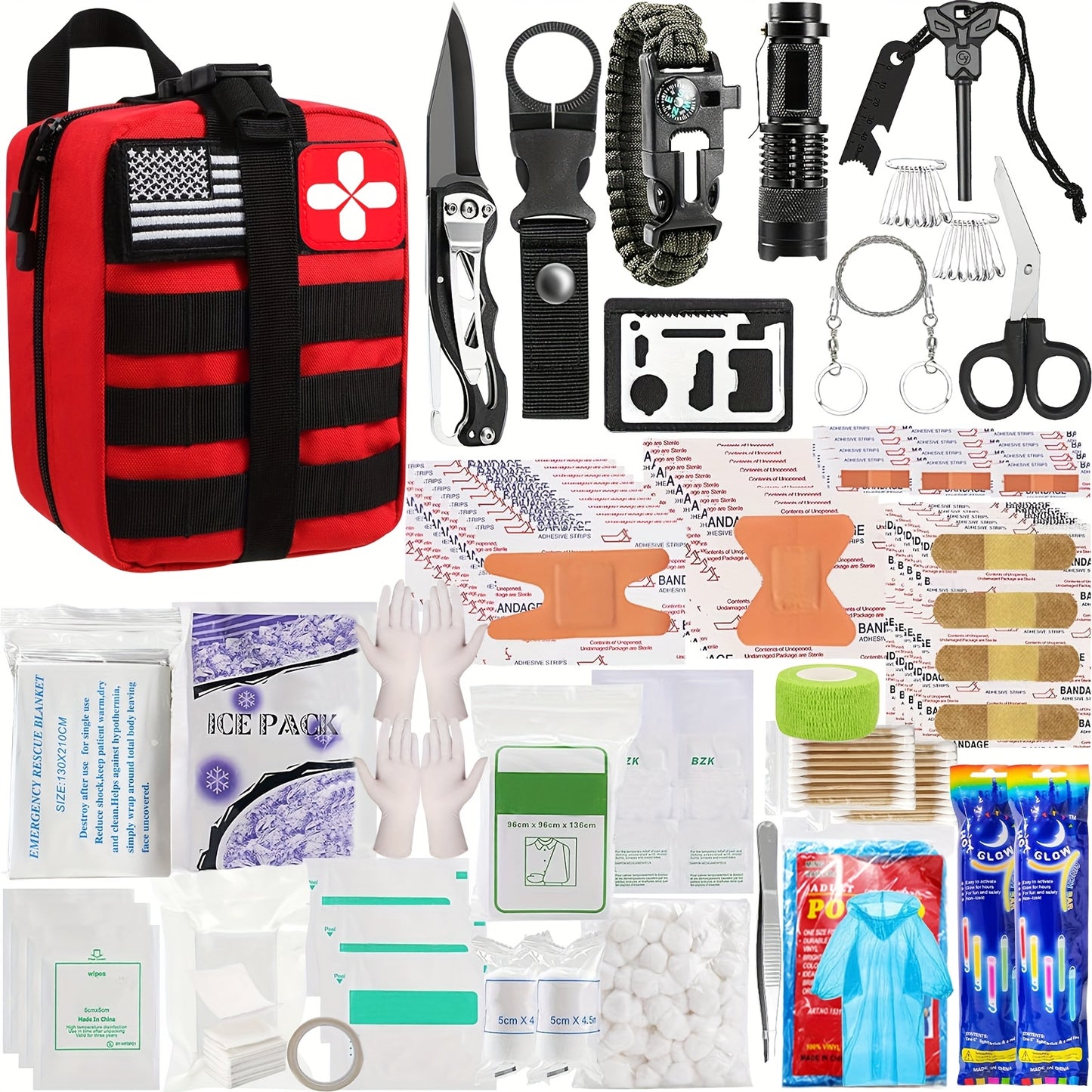 Survival Kit 320pcs Emergency Gear With First Aid Pouch