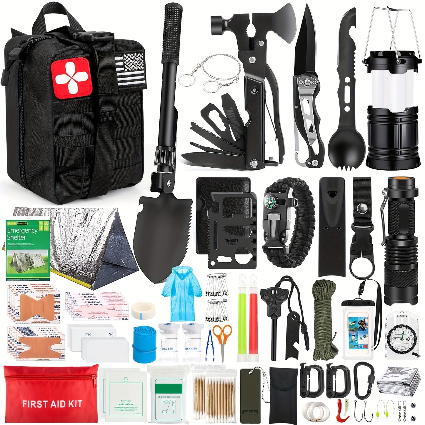 Survival Kit 320pcs Emergency Gear With First Aid Pouch