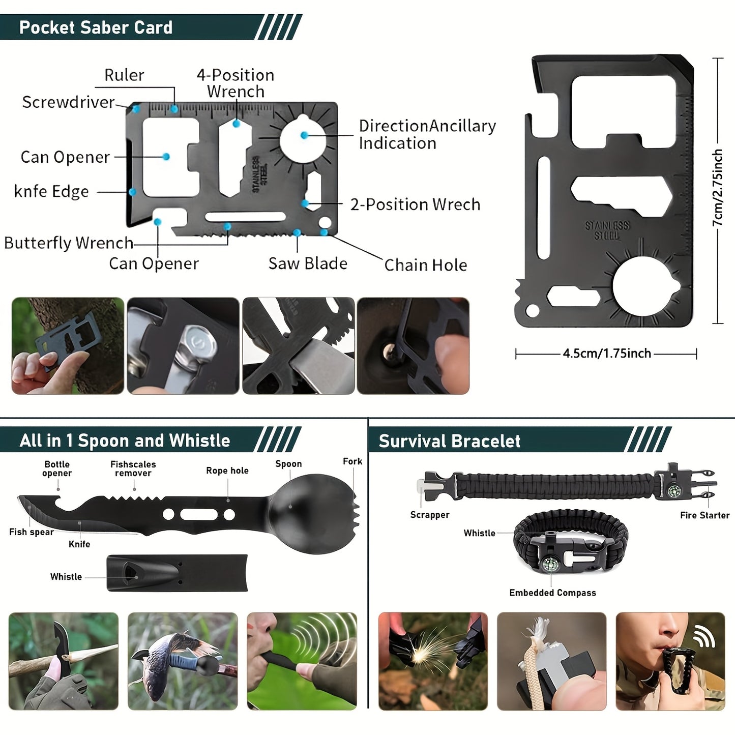 Survival Kit 320pcs Emergency Gear With First Aid Pouch