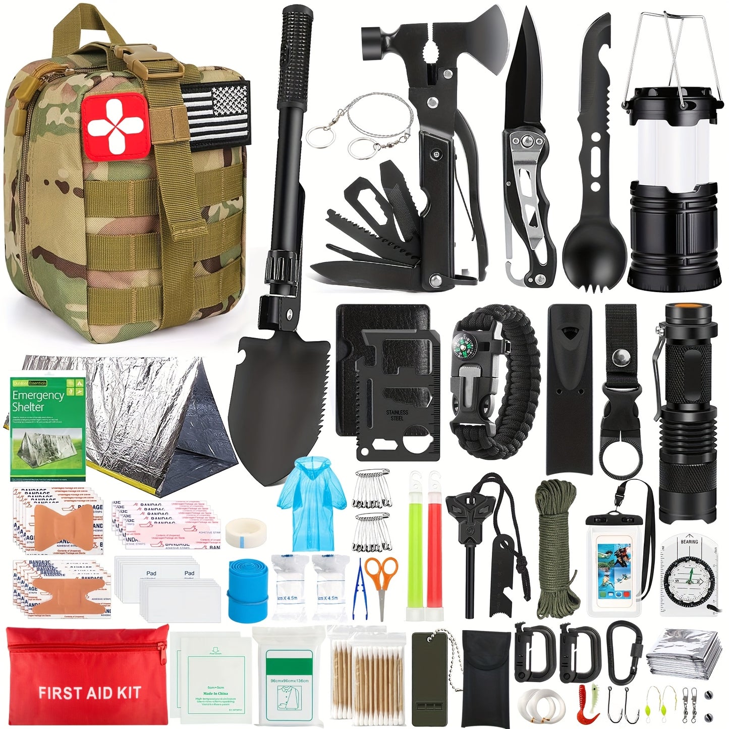 Survival Kit 320pcs Emergency Gear With First Aid Pouch