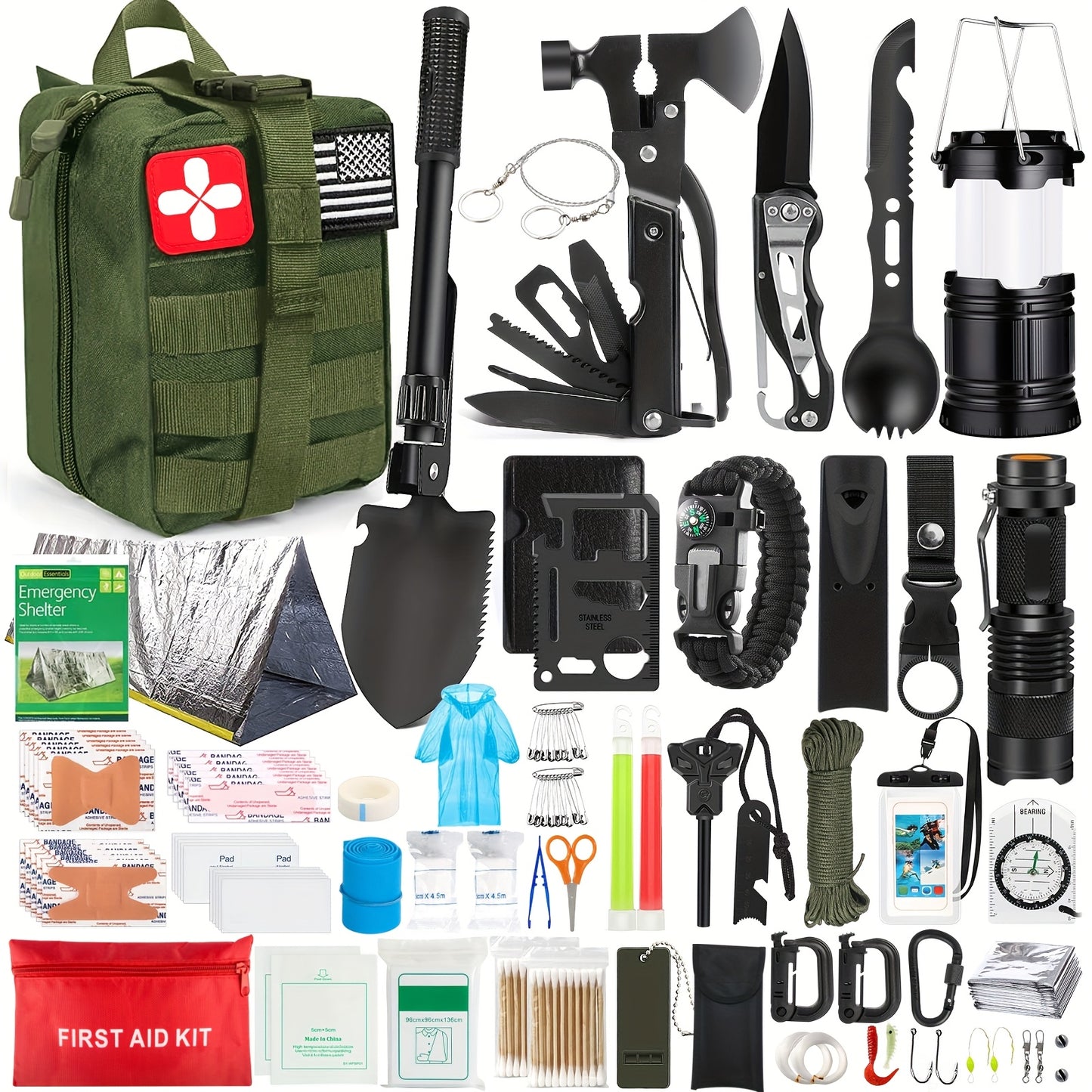Survival Kit 320pcs Emergency Gear With First Aid Pouch