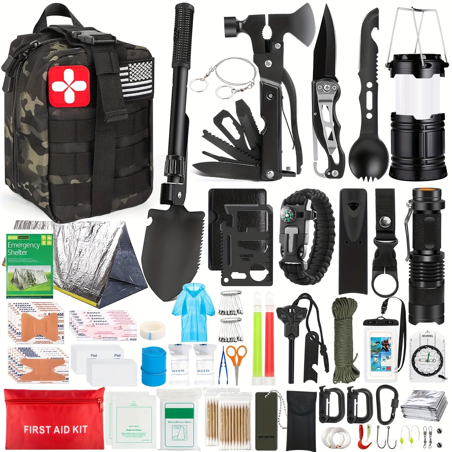 Survival Kit 320pcs Emergency Gear With First Aid Pouch