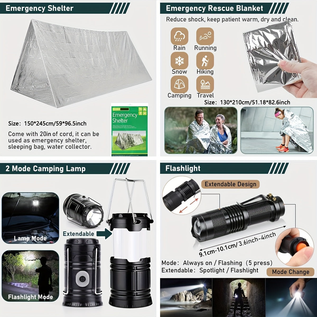 Survival Kit 320pcs Emergency Gear With First Aid Pouch