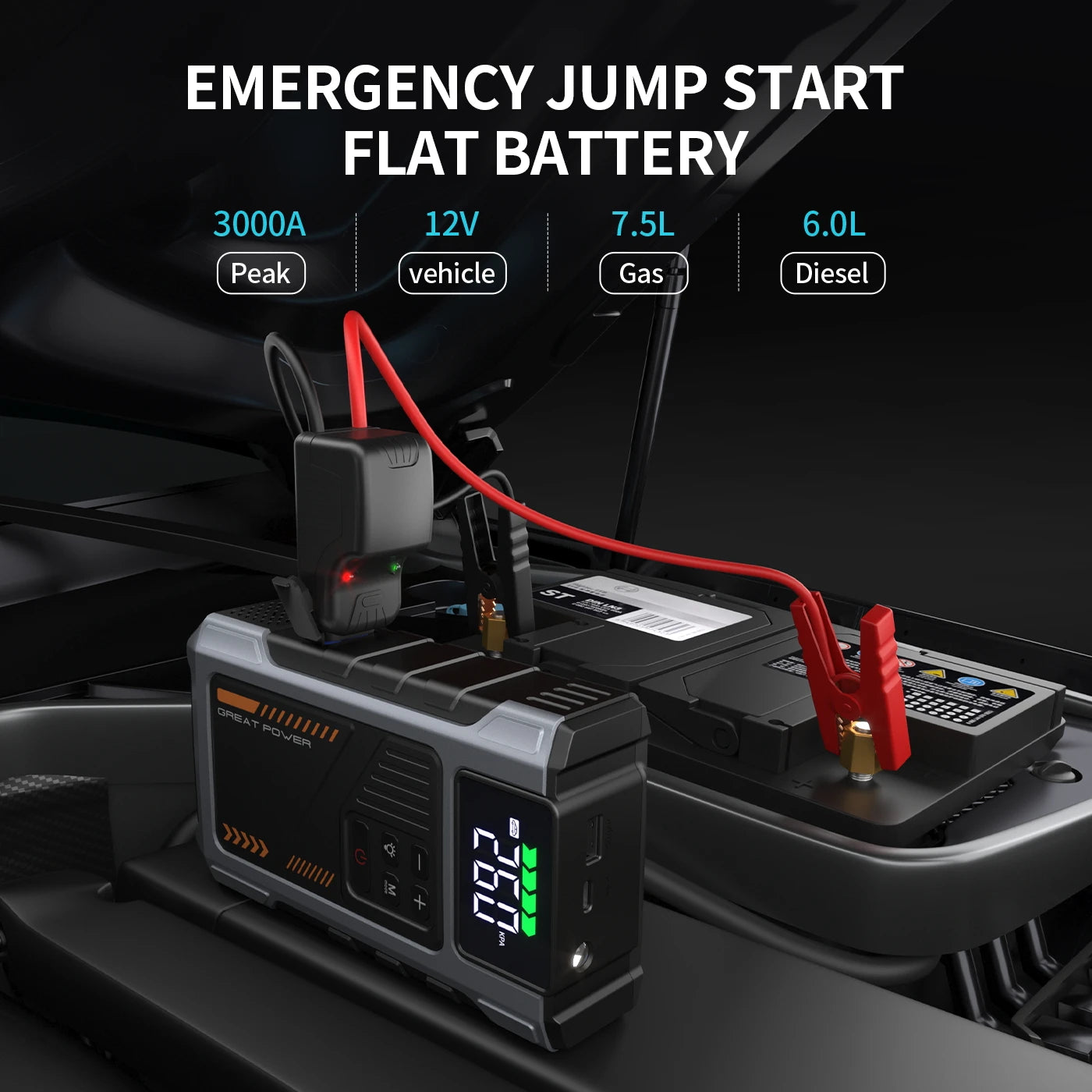 Portable Car Jump Starter With Air Compressor 3000A Peak - Health and Tech Solutions 25