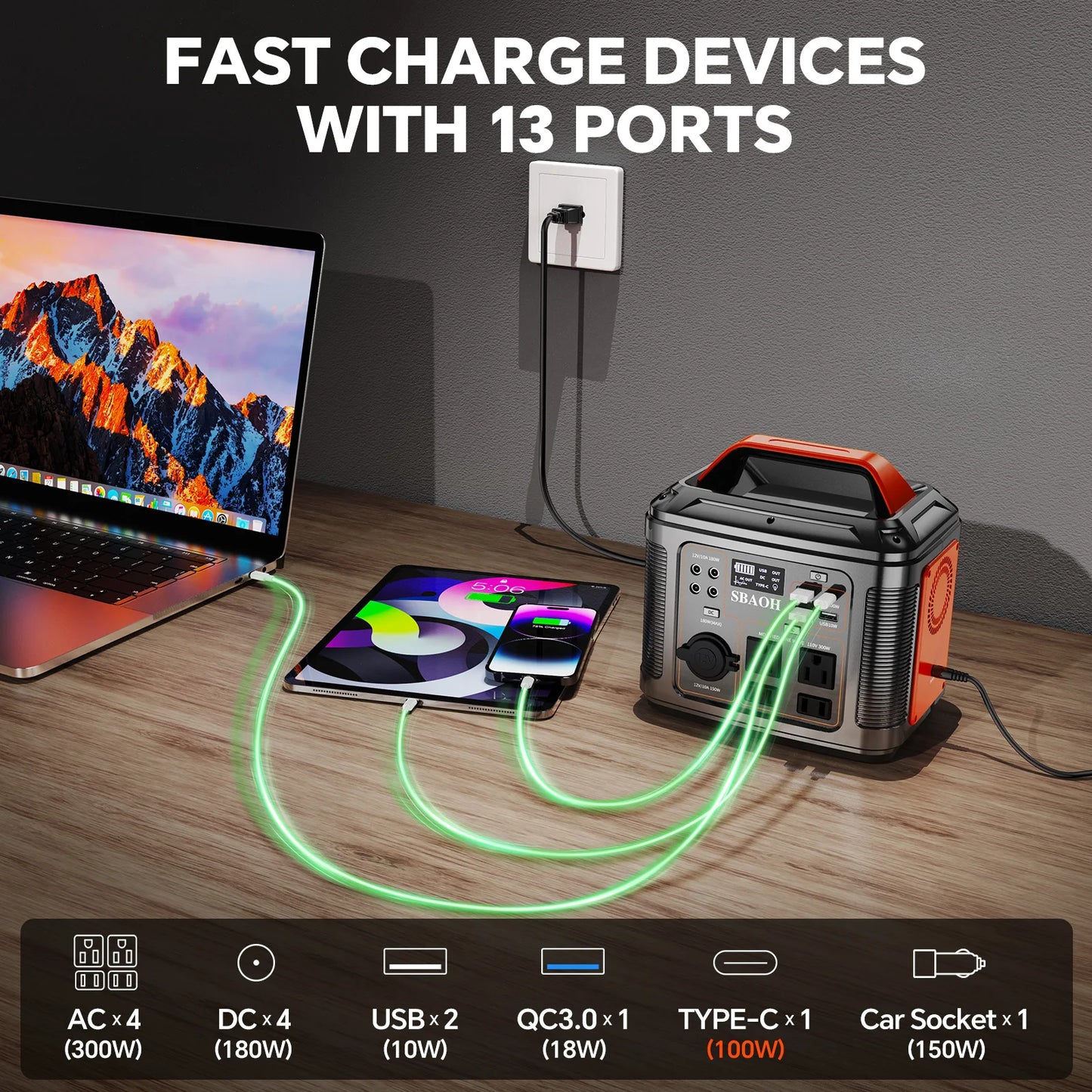 300W Portable Power Station 296Wh Camping Solar Generator Black - Health and Tech Solutions 25