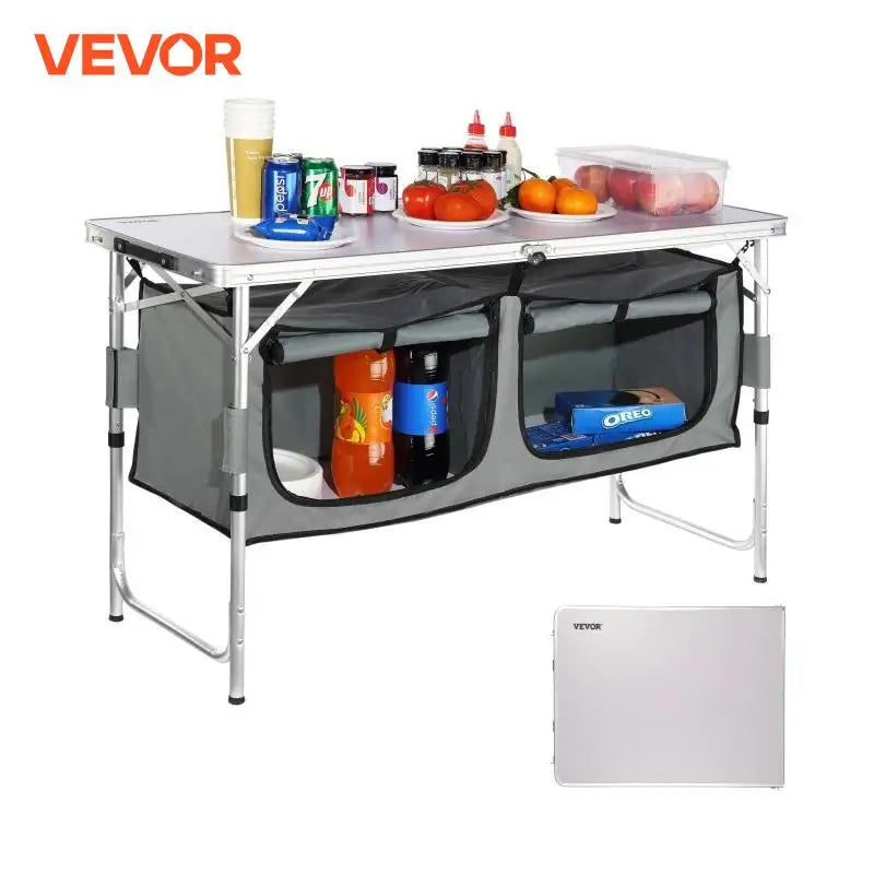 VEVOR Camping Kitchen Station, 3 Adjustable Height Folding Outdoor Camp Cooking Table with Storage Organizer - Health and Tech Solutions 25