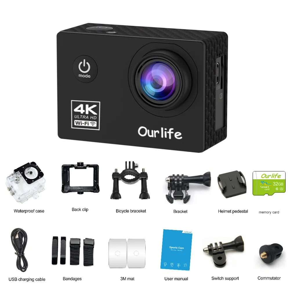OURLIFE Action Camera Ultra HD 4K 30FPS 16MP Waterproof - Health and Tech Solutions 25