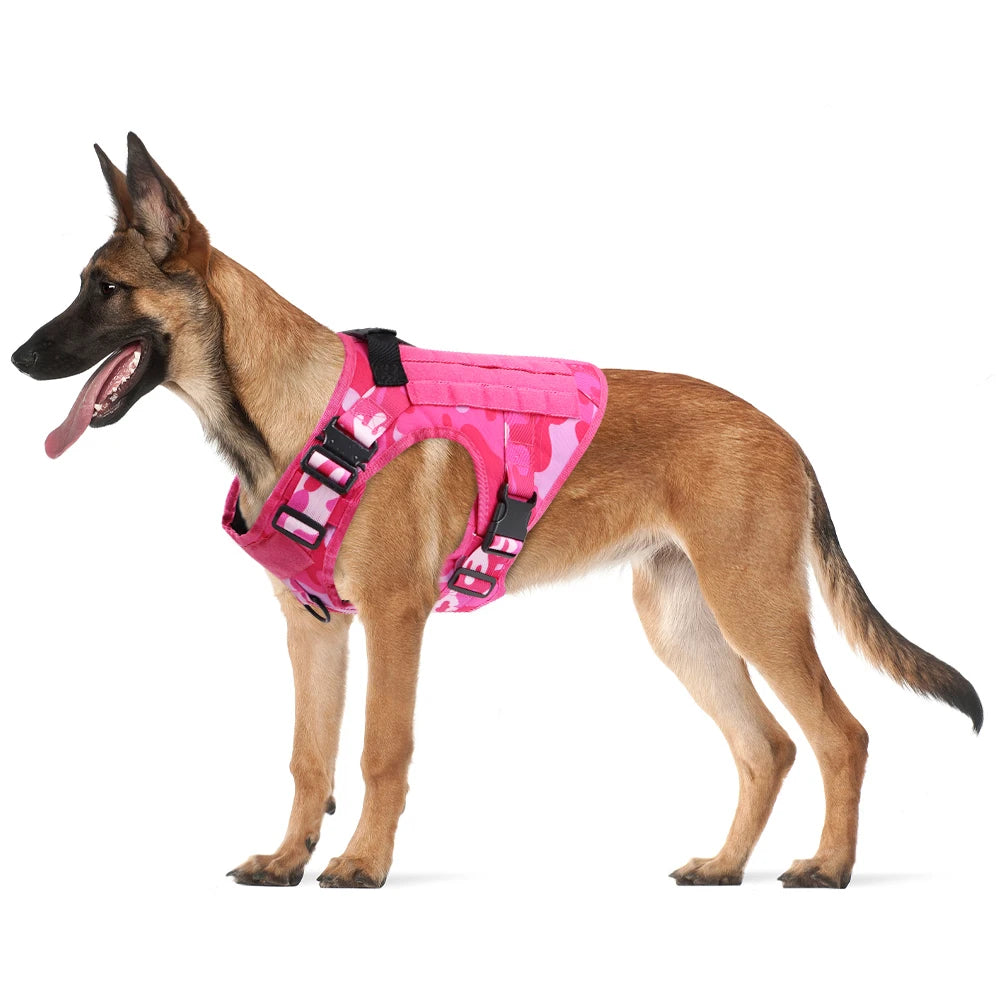 Military Pink Camouflage Dog Harness For Large Medium Dogs Adjustable Tactical Training Vest With Leash For German Shepherd - Health and Tech Solutions 25