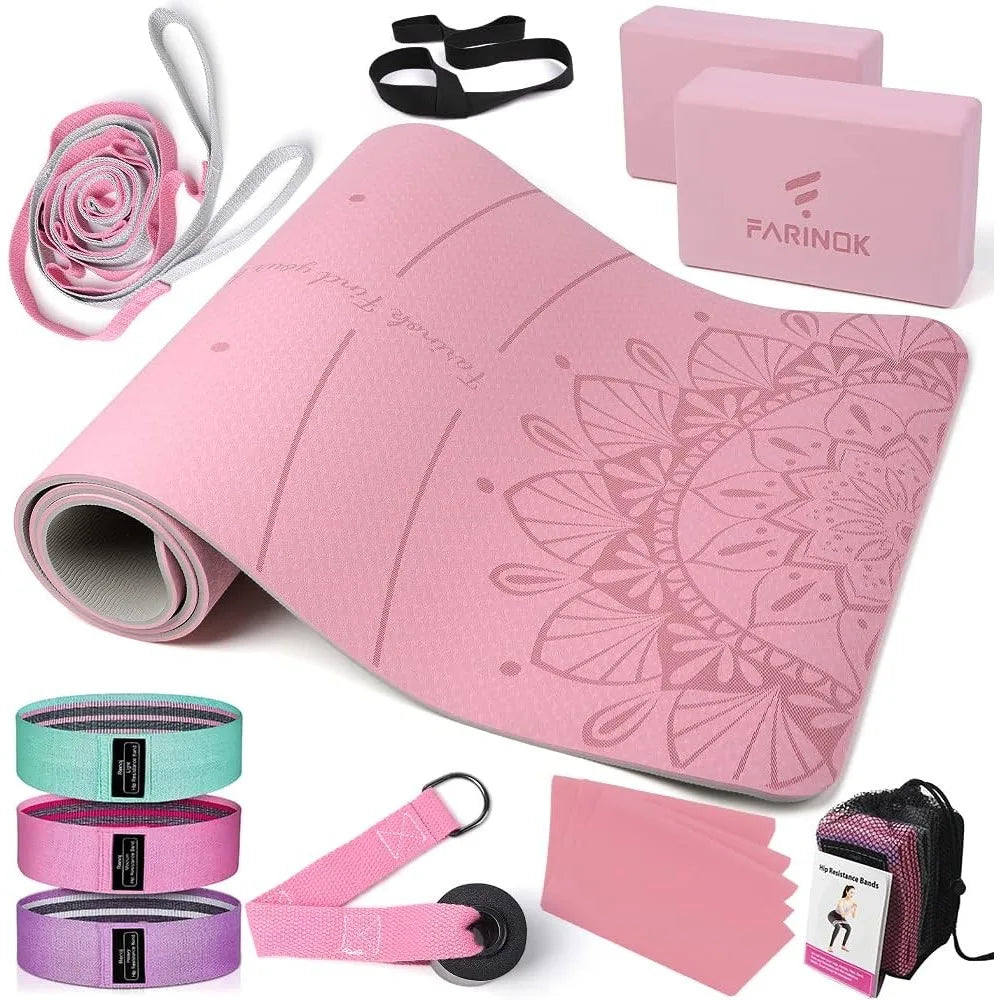 Beginner Yoga Kit with Thick Mat, Band and Block Set - Health and Tech Solutions 25