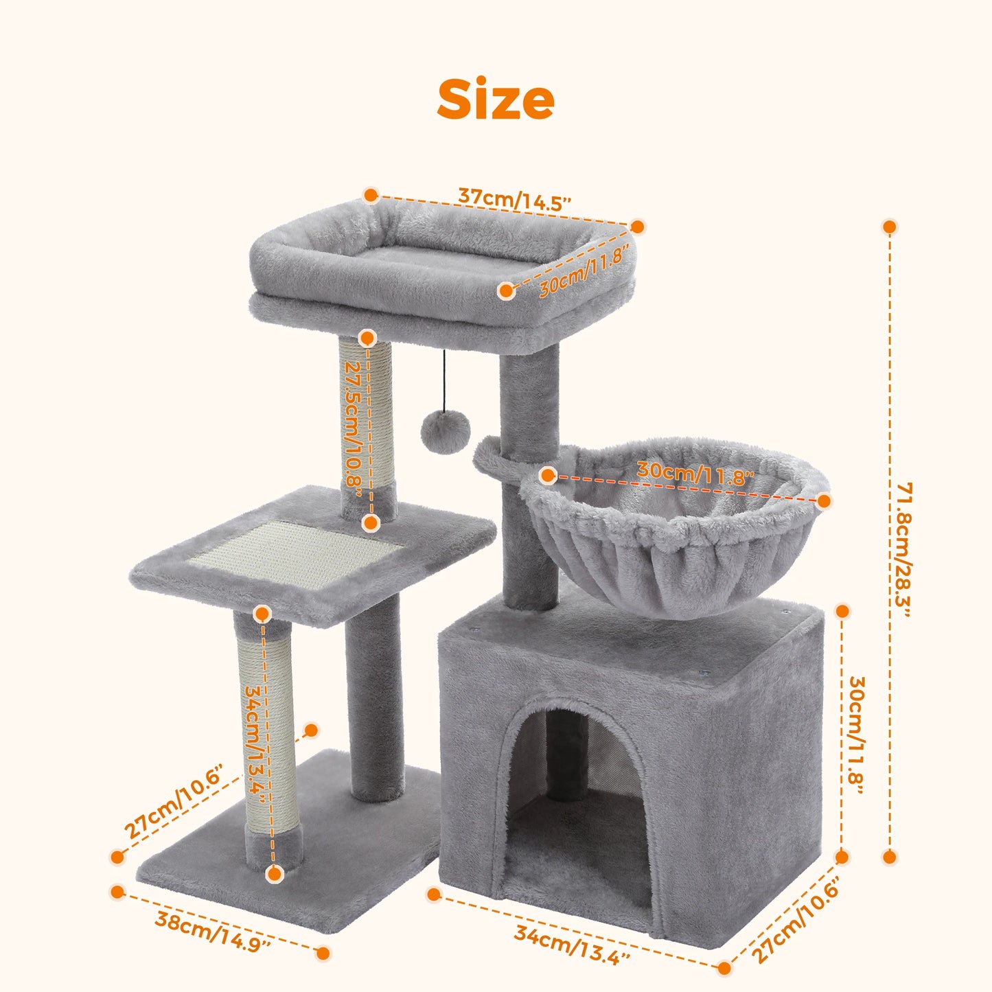 Cat Tree Cat Tower for Indoor Cats with Hammock Grey - Health and Tech Solutions 25