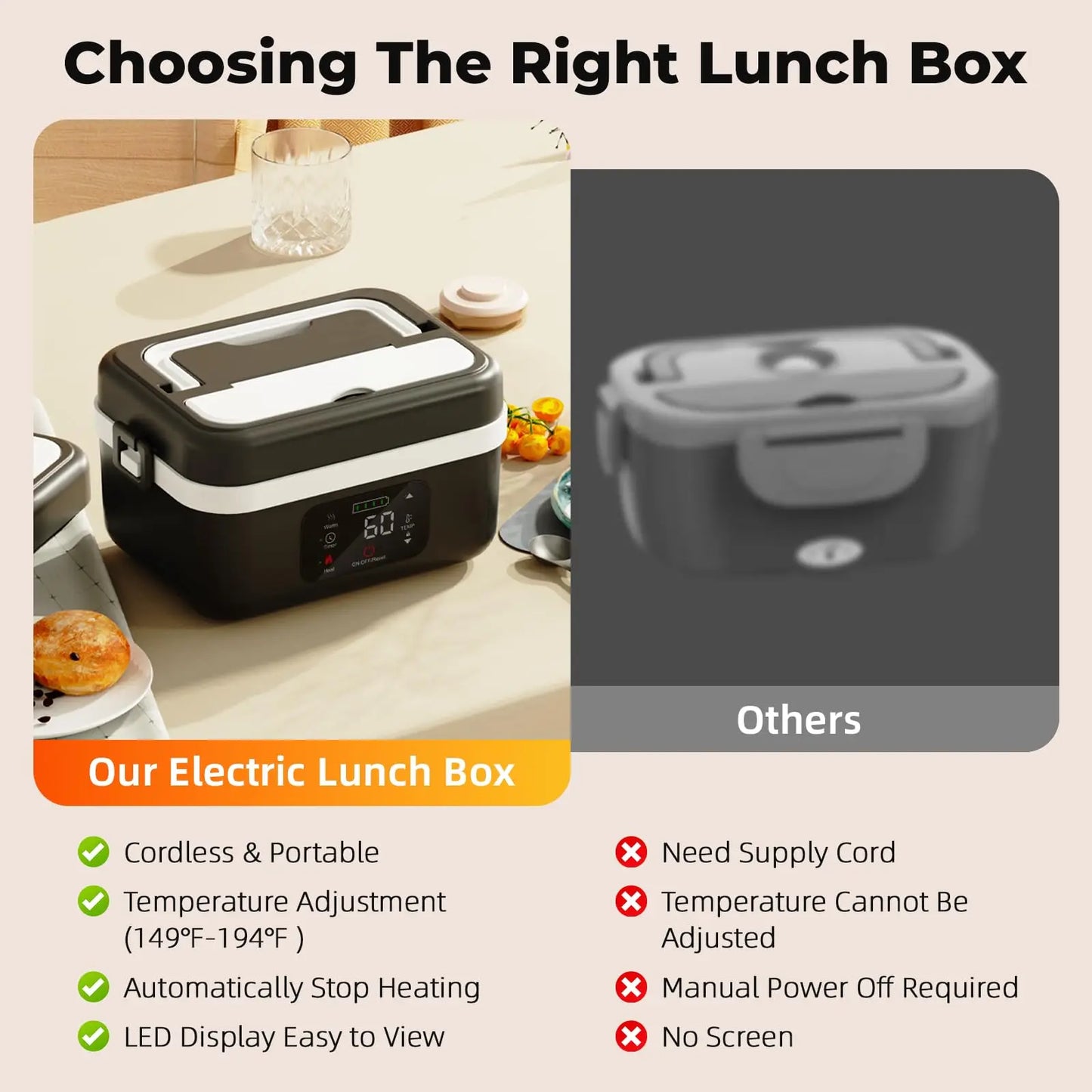 Feature Wireless Electric Insulated Lunch Box 60W Warmer - Health and Tech Solutions 25