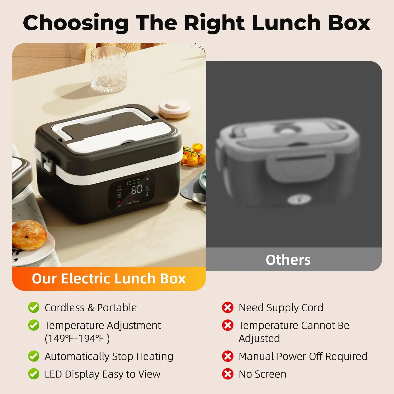 Feature Wireless Electric Insulated Lunch Box 60W Warmer - Health and Tech Solutions 25
