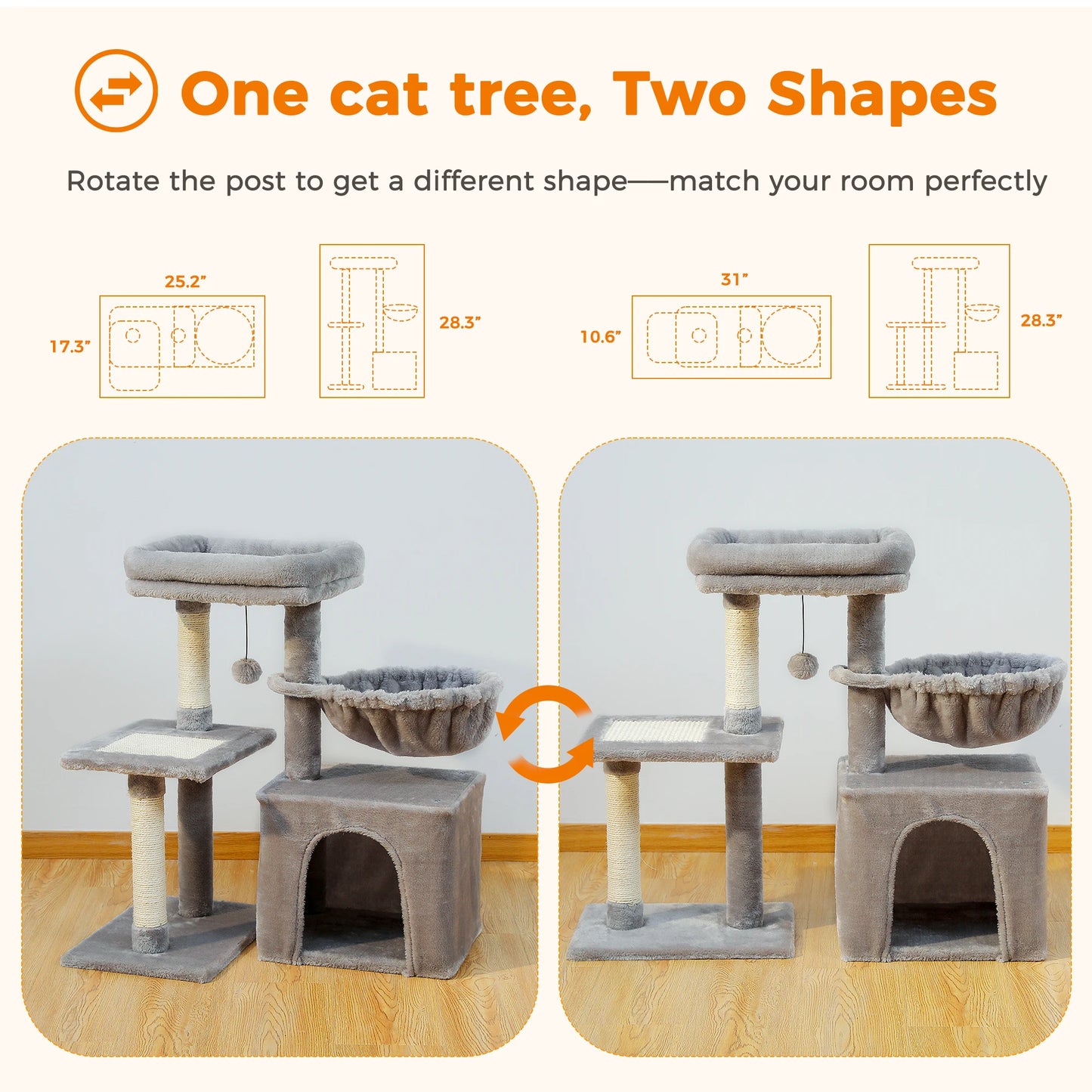 Cat Tree Cat Tower for Indoor Cats with Hammock Grey - Health and Tech Solutions 25
