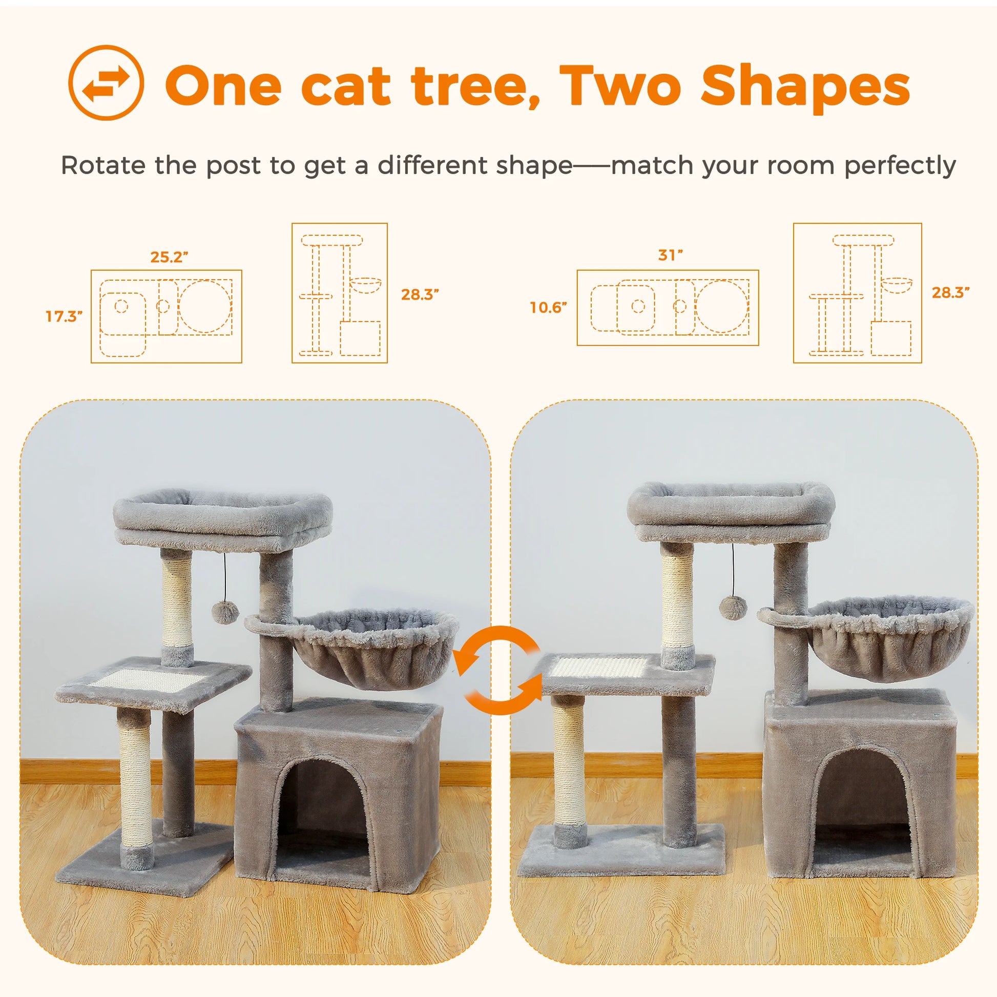 Cat Tree Cat Tower for Indoor Cats with Hammock Grey - Health and Tech Solutions 25