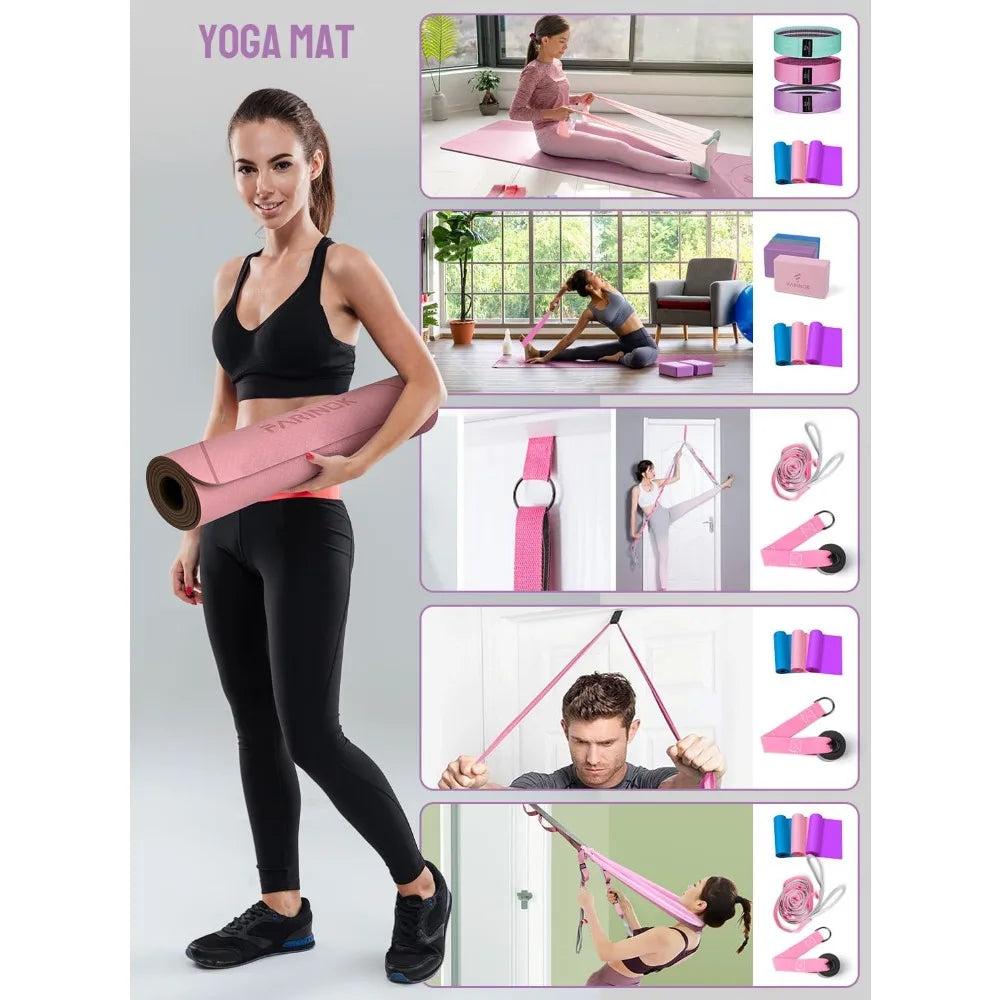 Beginner Yoga Kit with Thick Mat, Band and Block Set - Health and Tech Solutions 25
