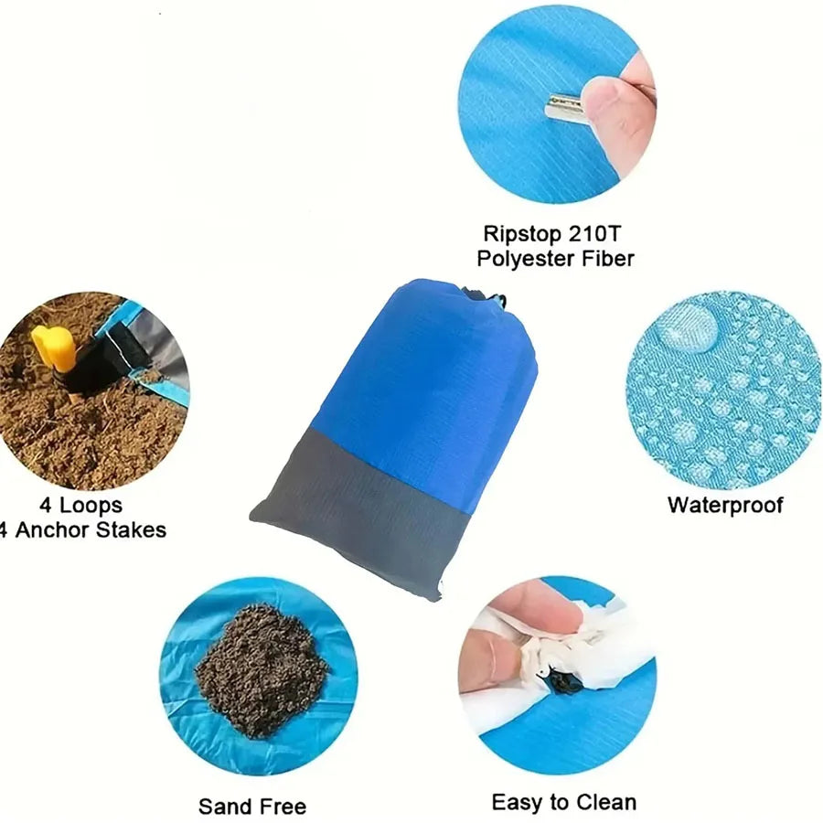 Beach Blanket Waterproof and Sandproof Large 2-3 Adult Light Picnic Mat Travel Camping Hiking 200x210cm - Health and Tech Solutions 25