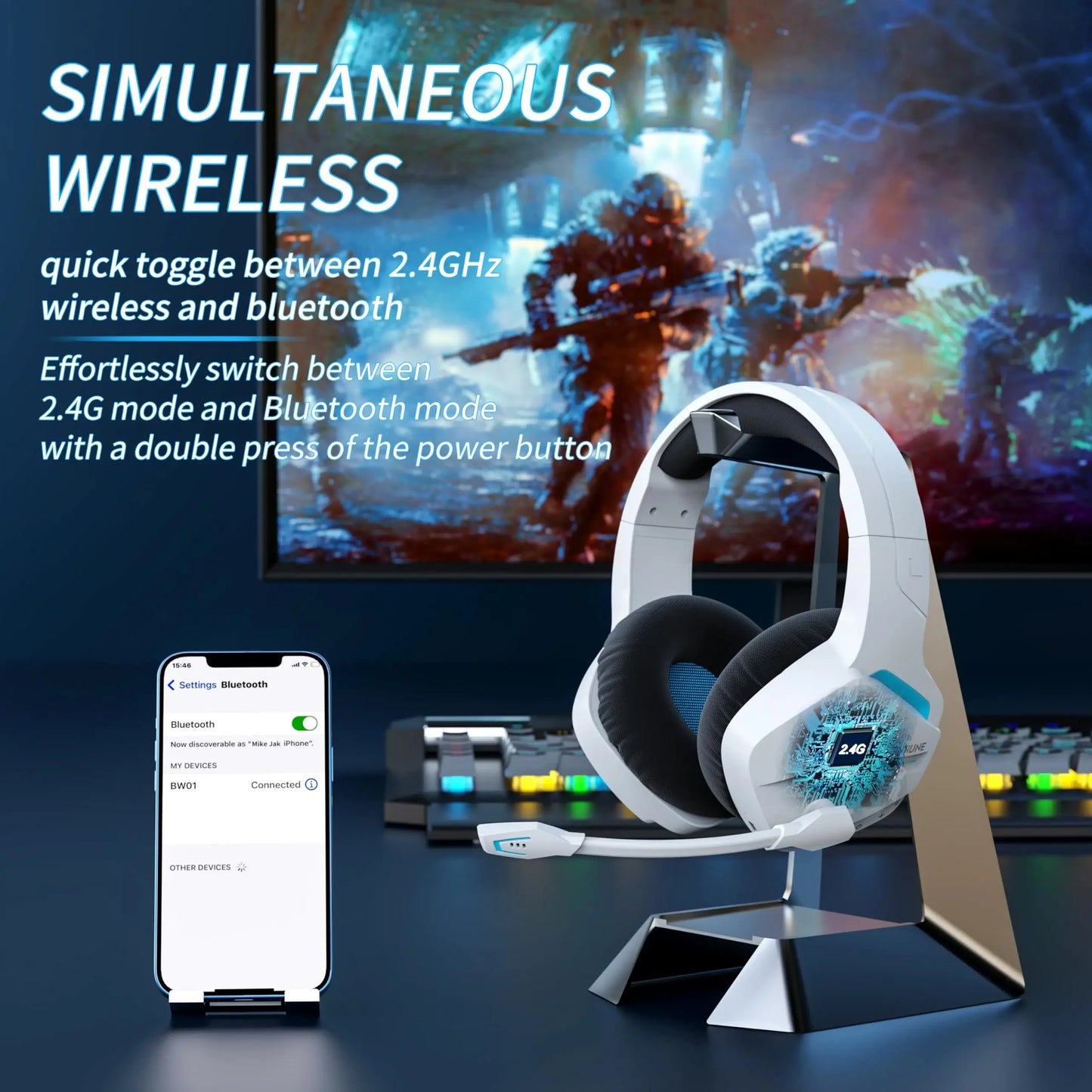 BINNUNE BW01 Wireless Gaming Headset with Mic for PC PS4 PS5 - Health and Tech Solutions 25