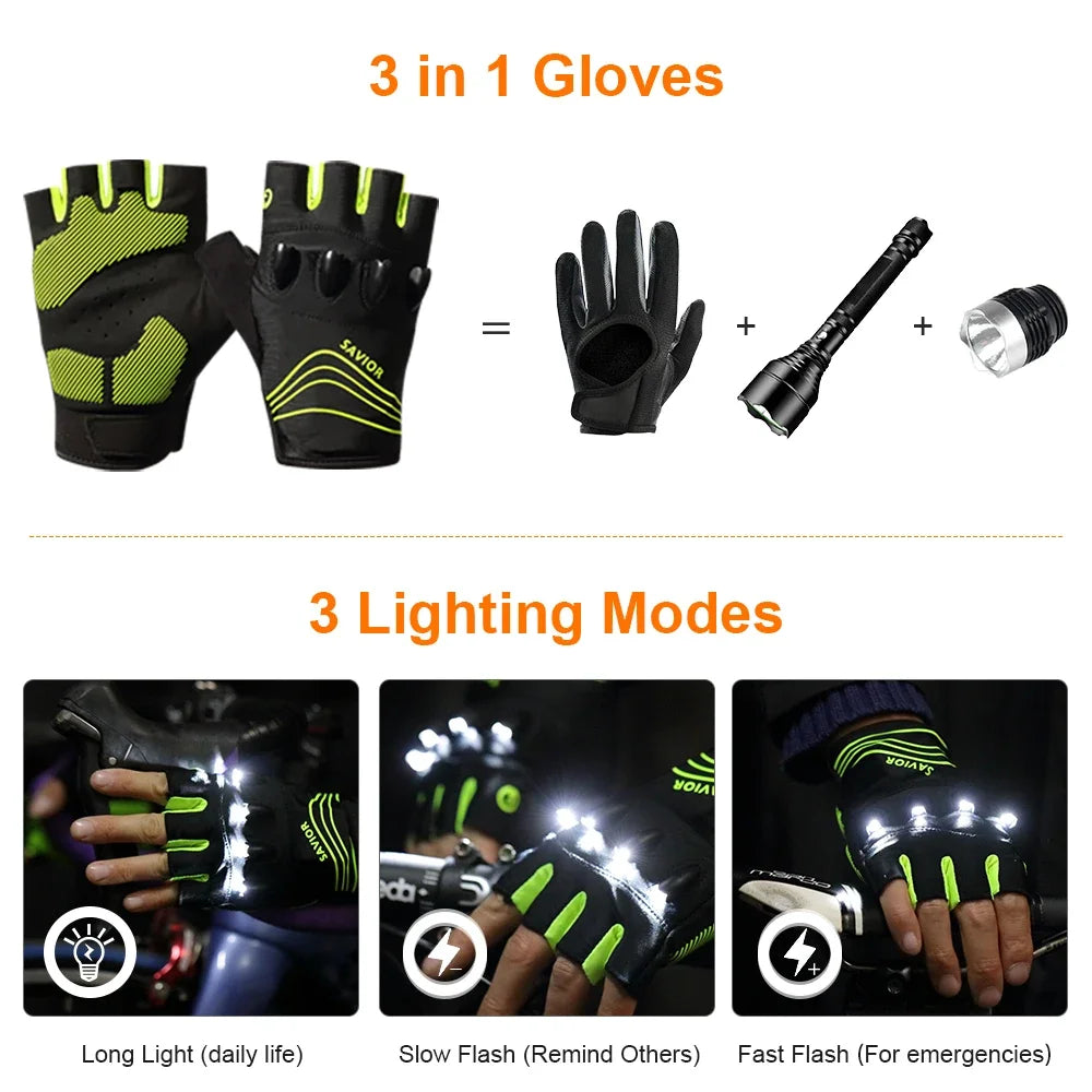 Savior Outdoor Sports Half Finger LED Cycling Gloves - Health and Tech Solutions 25