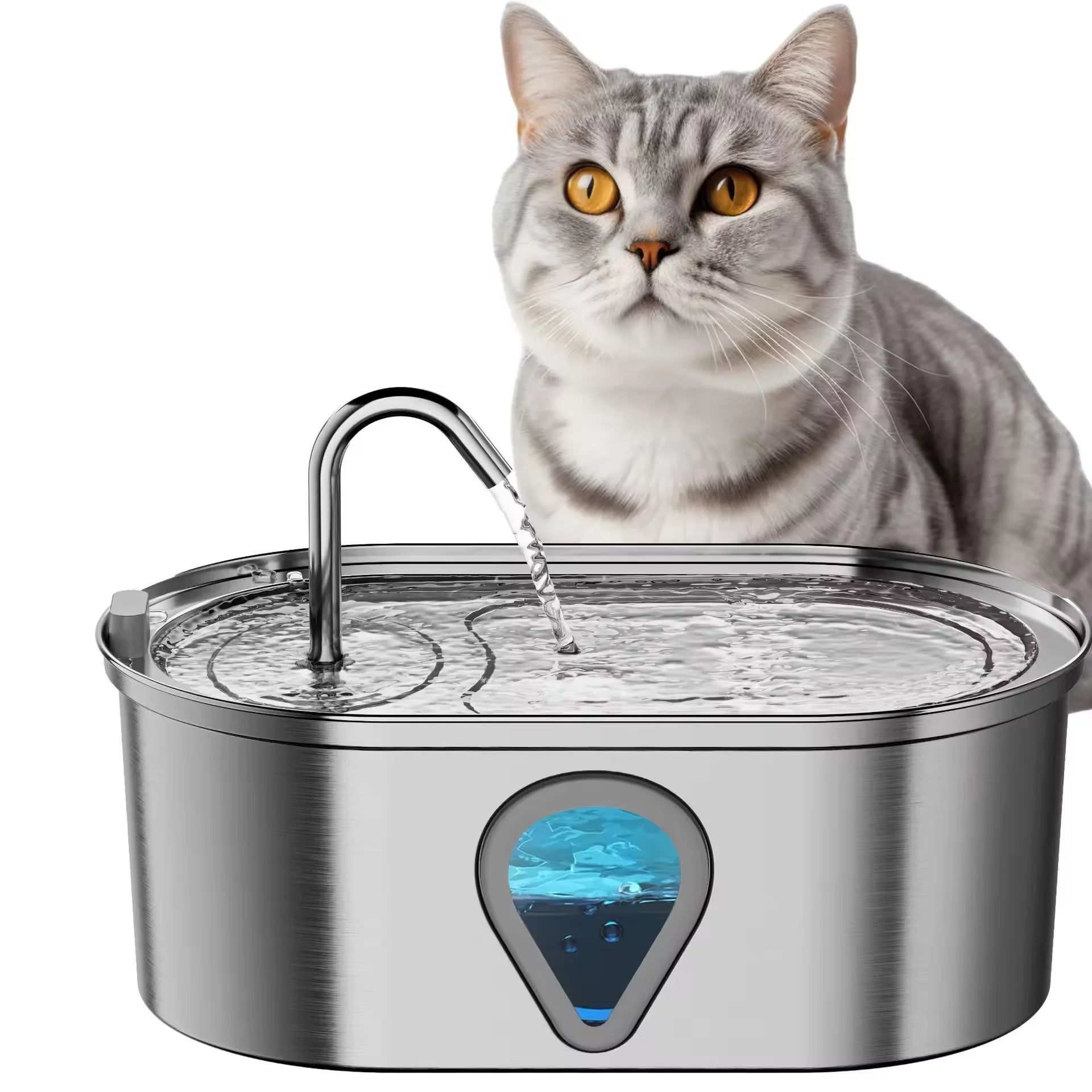 3.5L Large Capacity Pet Water Dispenser Automatic Stainless Steel Cat Water Fountain with LED Lighting - Health and Tech Solutions 25