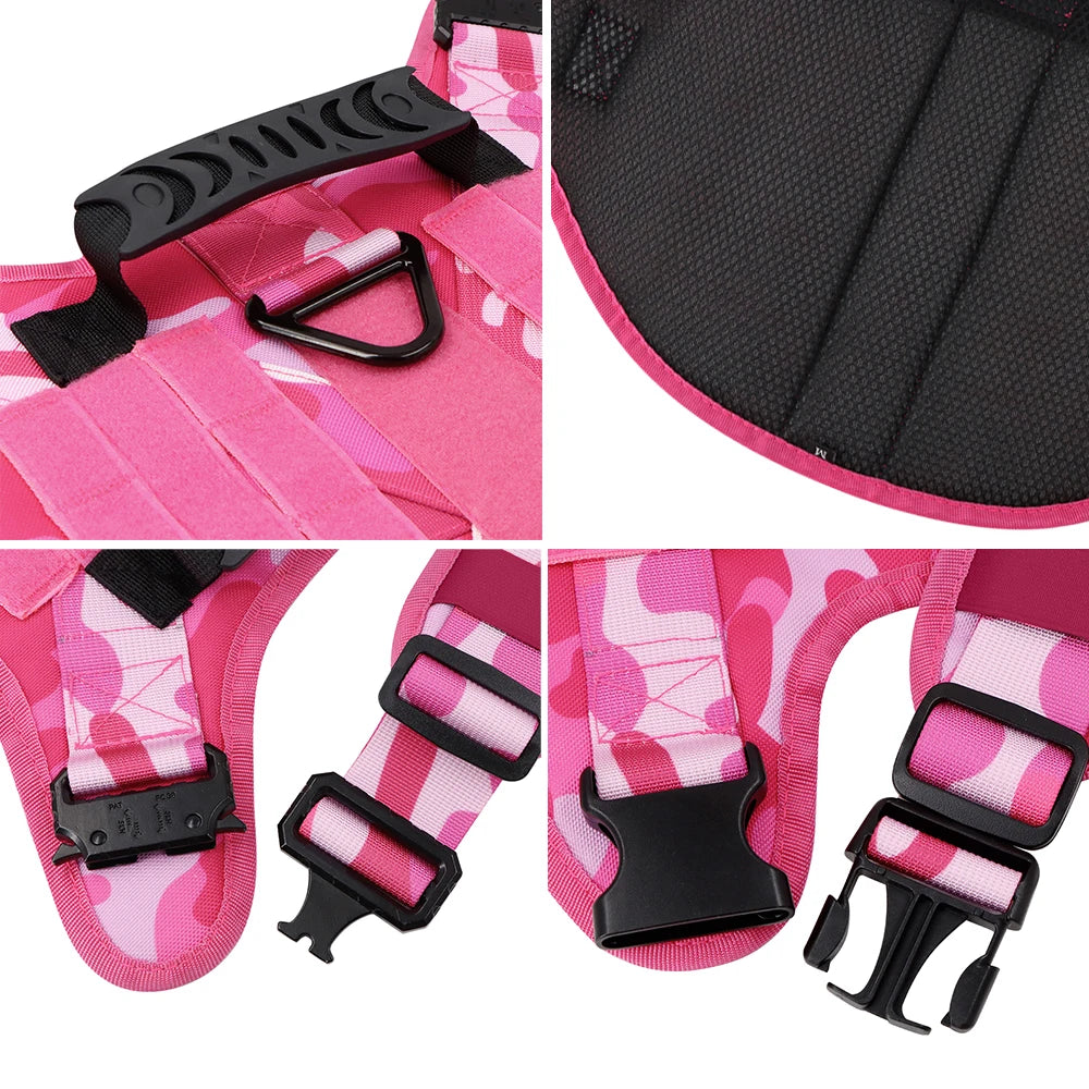 Military Pink Camouflage Dog Harness For Large Medium Dogs Adjustable Tactical Training Vest With Leash For German Shepherd - Health and Tech Solutions 25