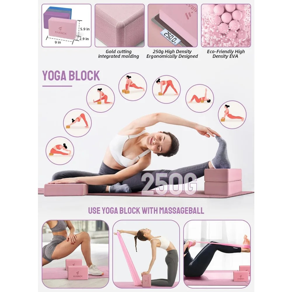 Beginner Yoga Kit with Thick Mat, Band and Block Set - Health and Tech Solutions 25