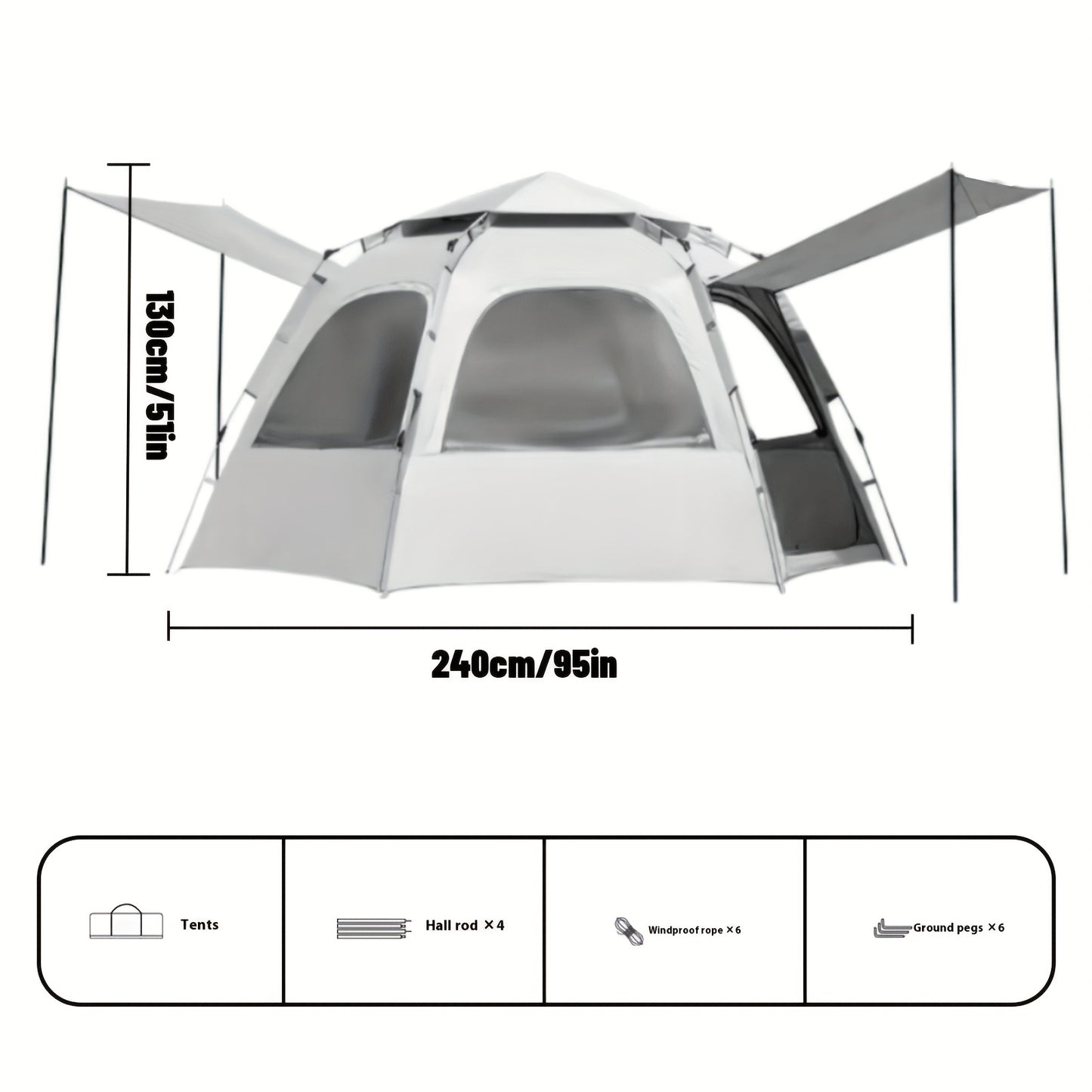 Pakicetus Hexagonal Family Camping Tent With Easy Setup