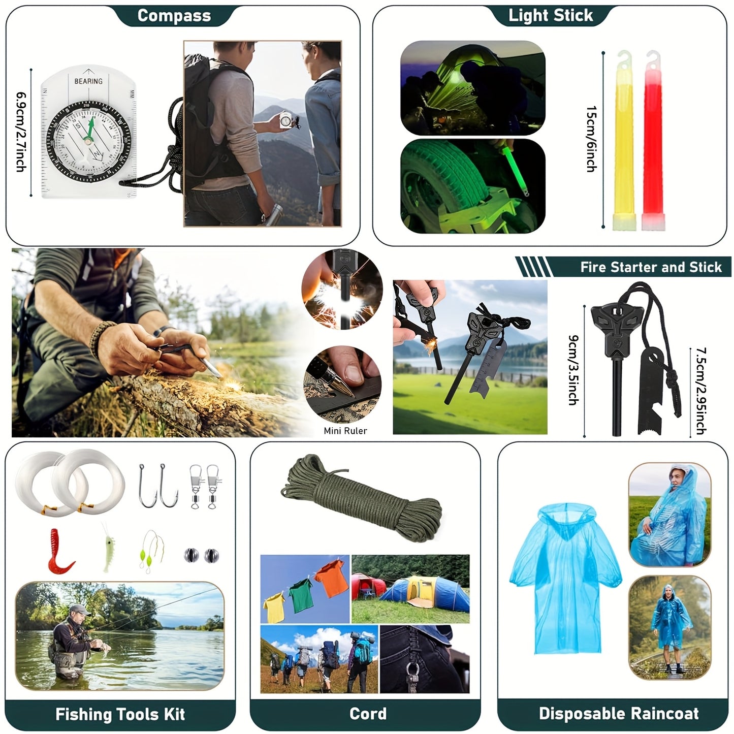 Survival Kit 320pcs Emergency Gear With First Aid Pouch